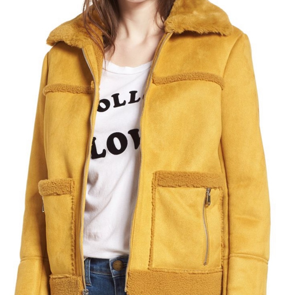 Sam Edelman faux shearling zip front jacket yellow size M